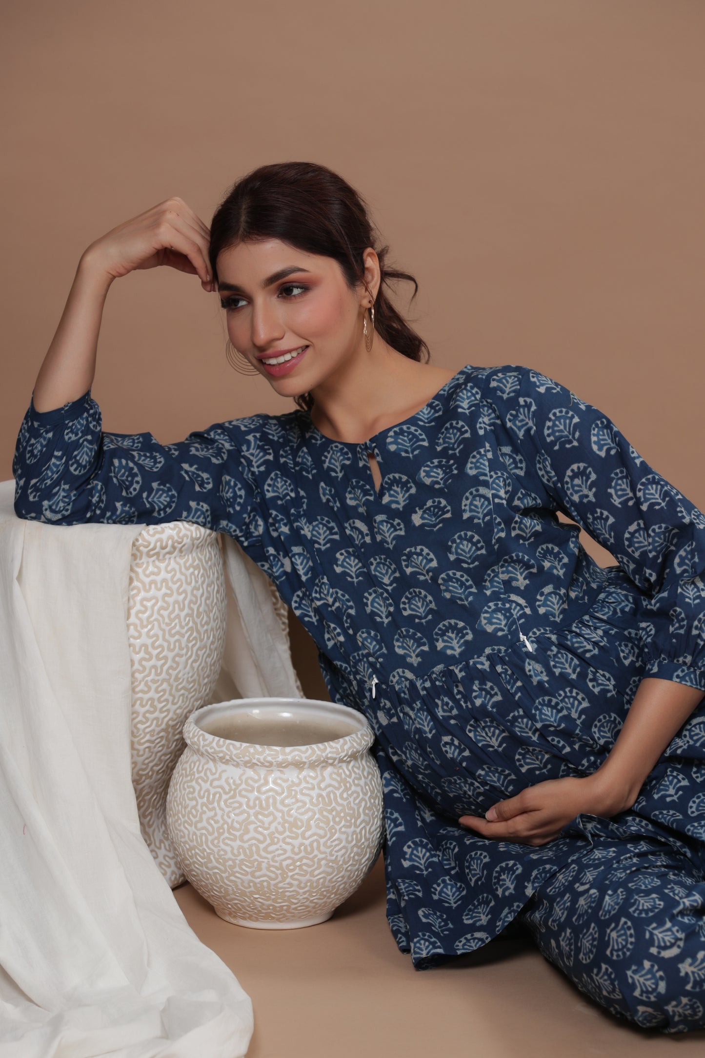 Indigo Batik Print Maternity & Nursing Set