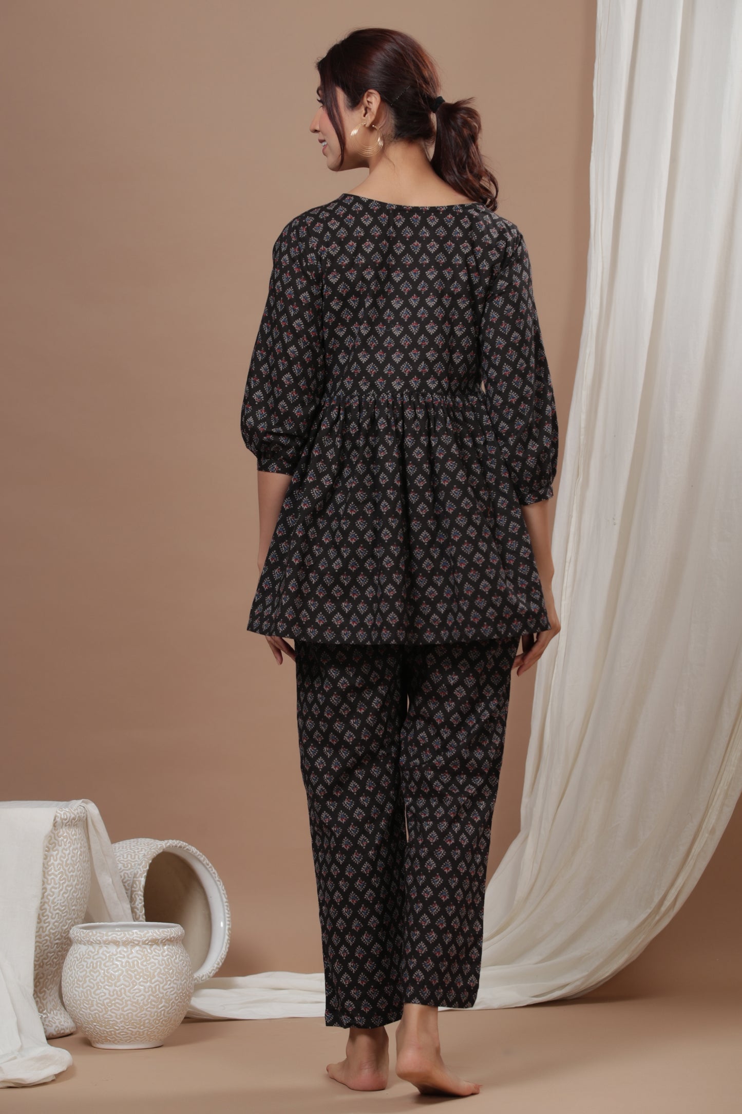 Ethnic Motifs On Black Maternity & Nursing Set