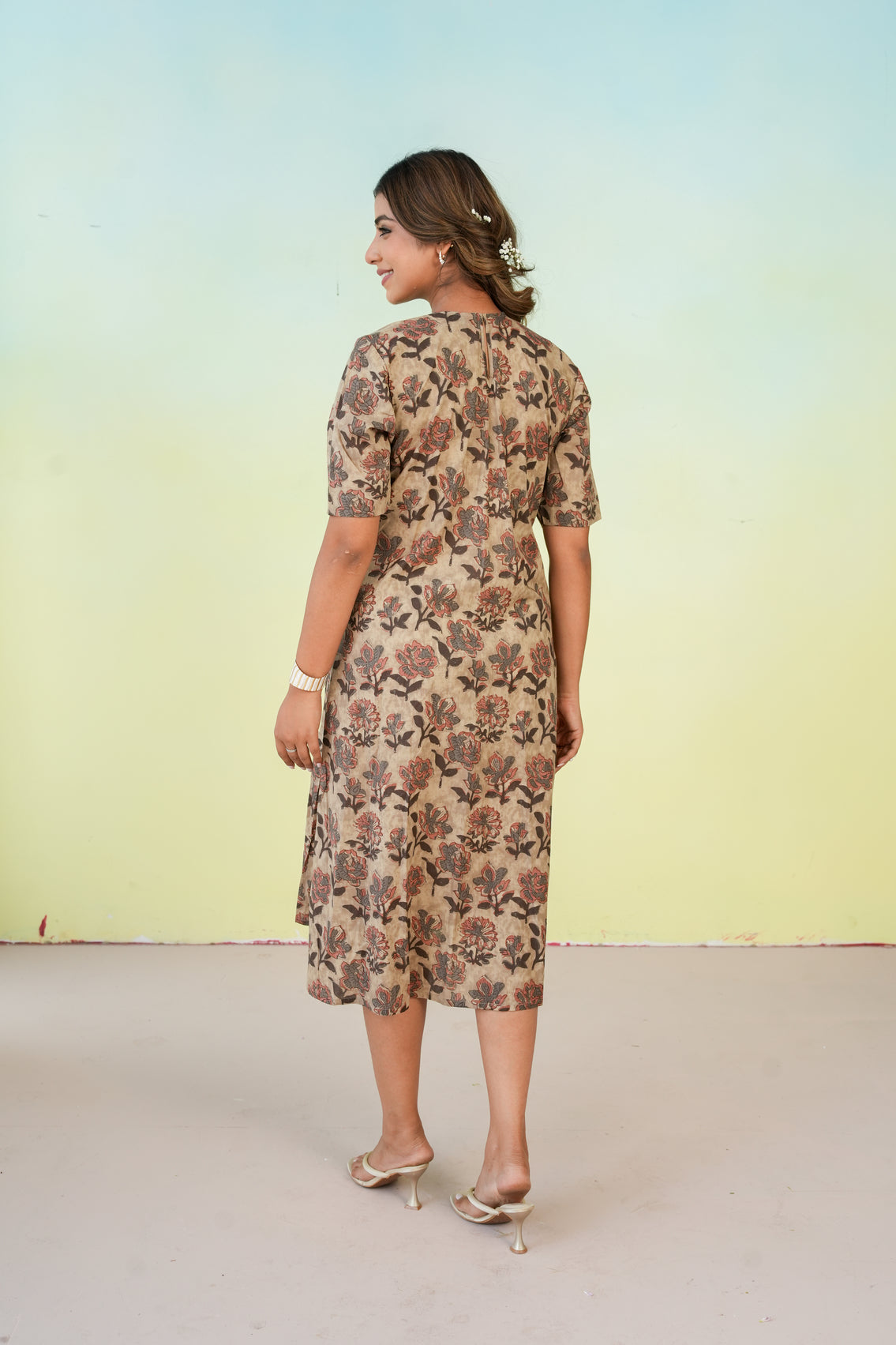 Earthy Petals Maternity & Nursing Pleat Dress