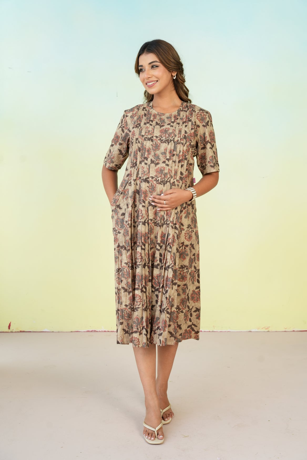 Earthy Petals Maternity & Nursing Pleat Dress