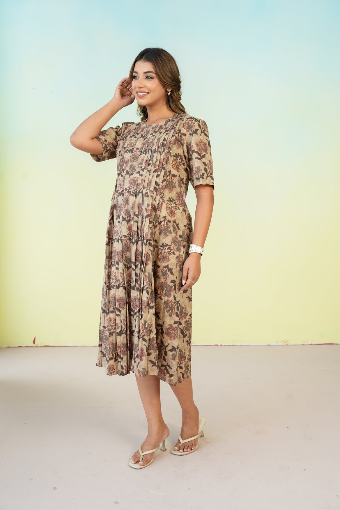 Earthy Petals Maternity & Nursing Pleat Dress