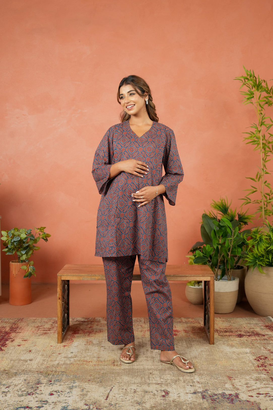 Indigo Ajrakh Maternity & Nursing Co-ord Set