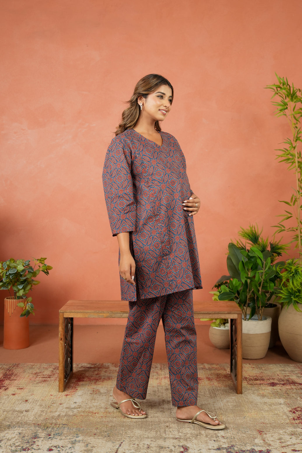 Indigo Ajrakh Maternity & Nursing Co-ord Set