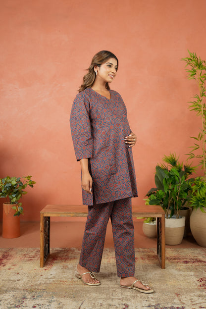 Indigo Ajrakh Maternity & Nursing Co-ord Set