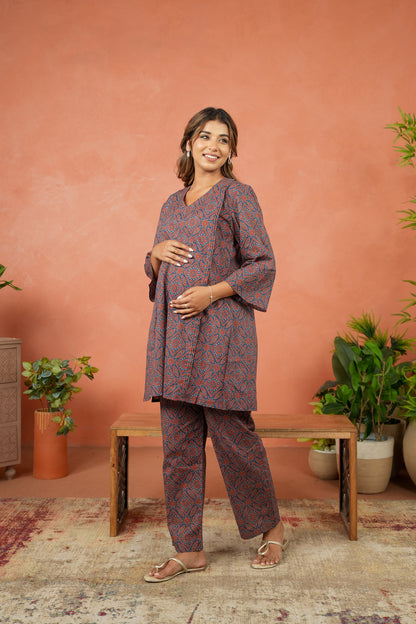 Indigo Ajrakh Maternity & Nursing Co-ord Set