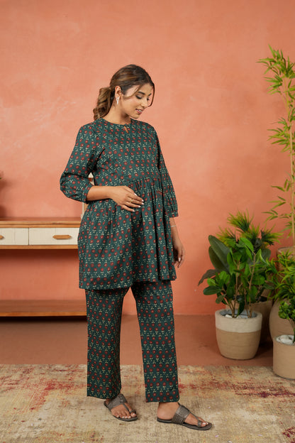 Emerald Bloom Maternity & Nursing Co-ord Set