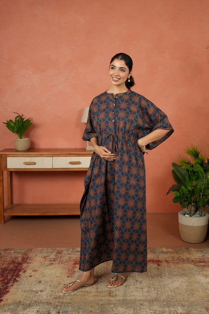 Indigo Starburst Maternity & Nursing Kaftan