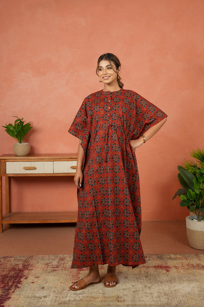 Rust Starburst Maternity & Nursing Kaftan