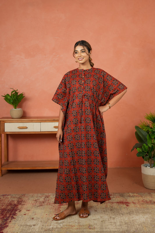 Rust Starburst Maternity & Nursing Kaftan