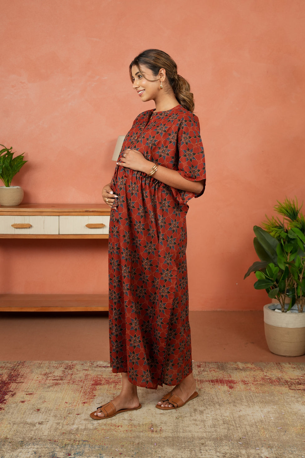 Rust Starburst Maternity & Nursing Kaftan