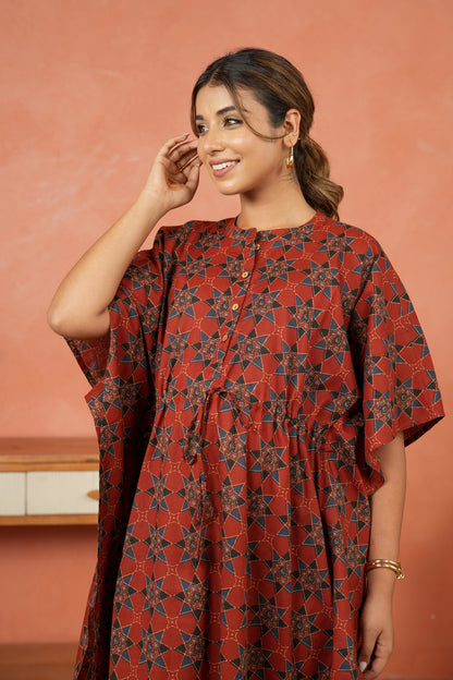 Rust Starburst Maternity & Nursing Kaftan