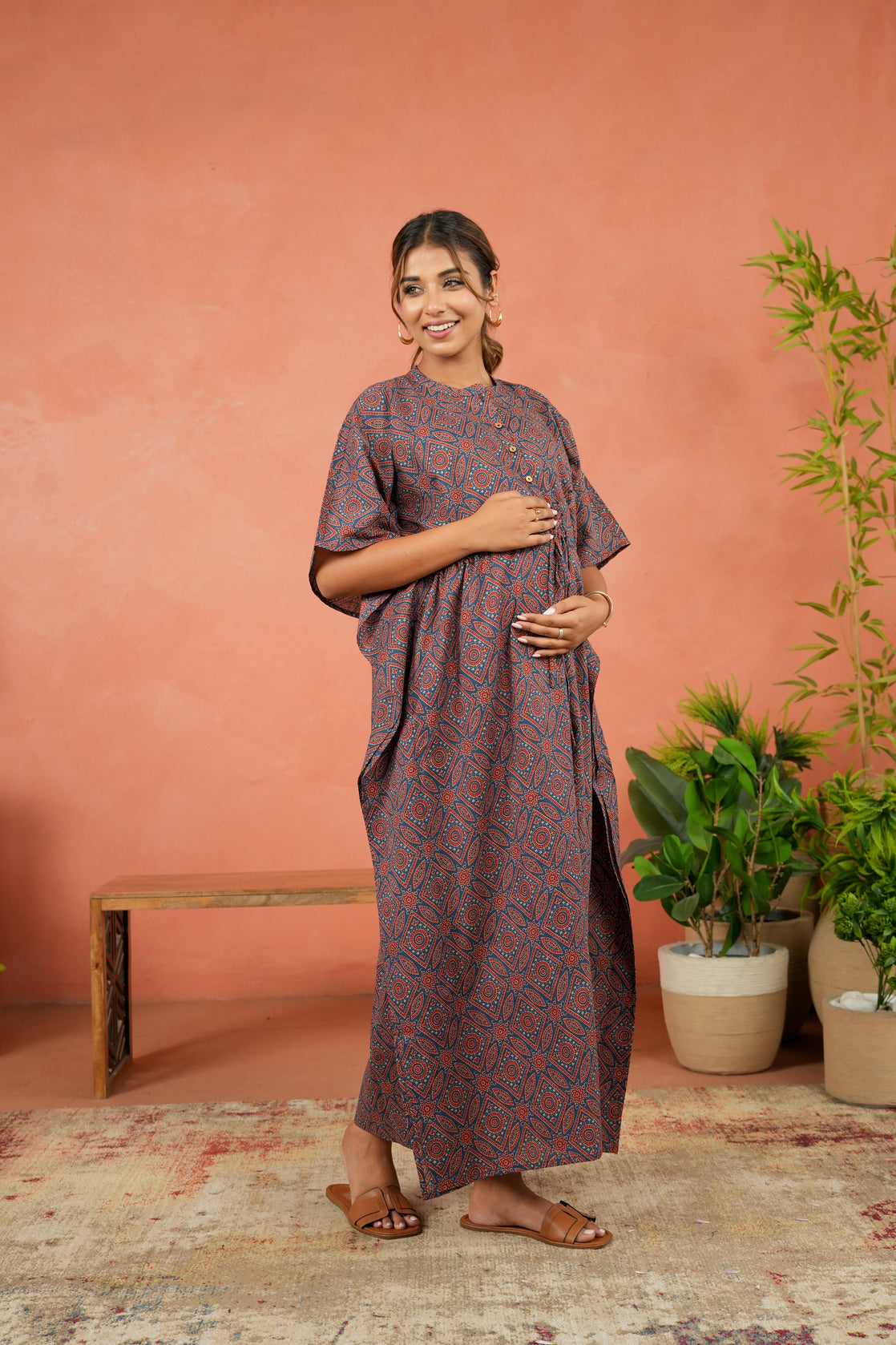 Indigo Ajrakh Maternity & Nursing Kaftan