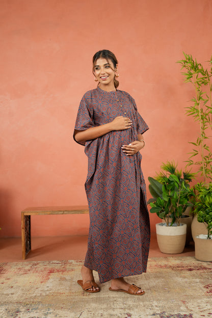 Indigo Ajrakh Maternity & Nursing Kaftan
