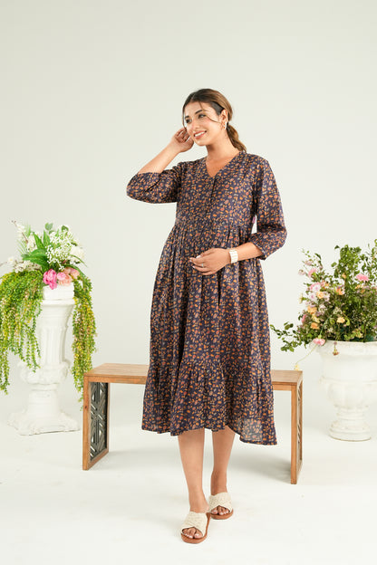 Terra Tones Maternity & Nursing Tier Dress