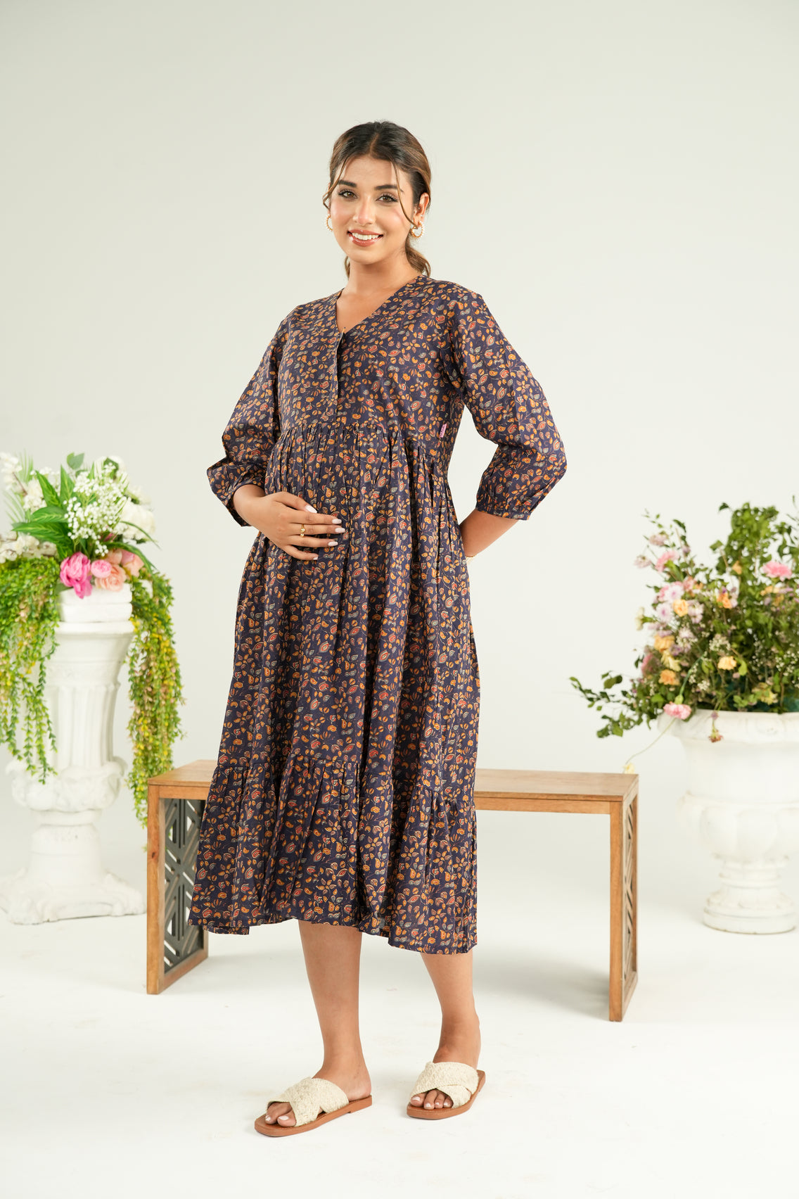 Terra Tones Maternity & Nursing Tier Dress