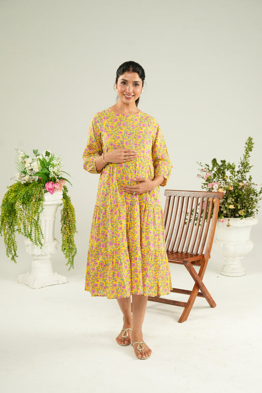 Basanti Jaal Maternity & Nursing Tier Dress