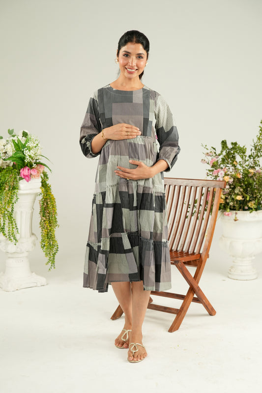 Silver Slate Maternity & Nursing Tier Dress
