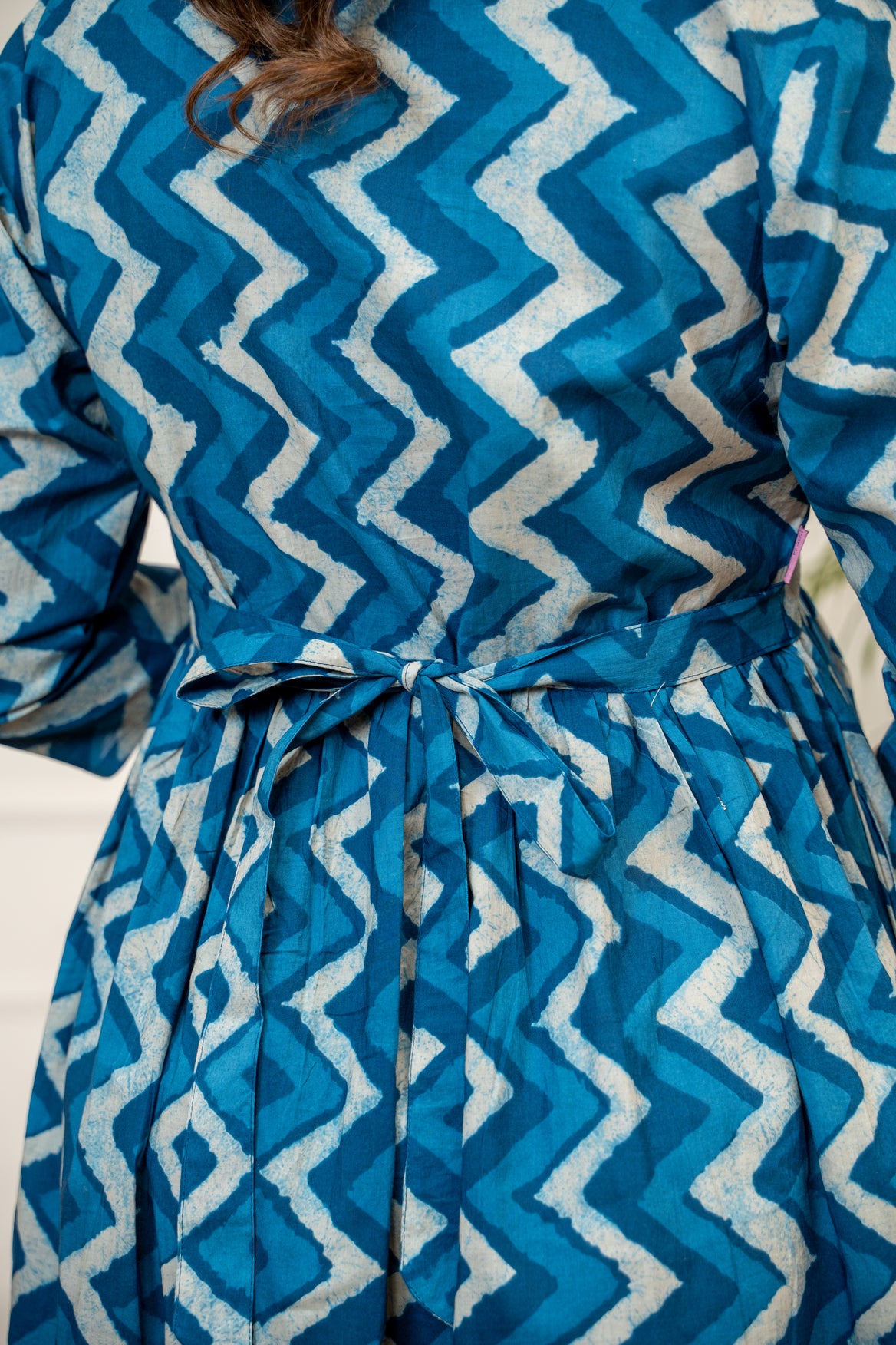 Indigo Ripple Buttoned Cotton  Maternity & Nursing Dress