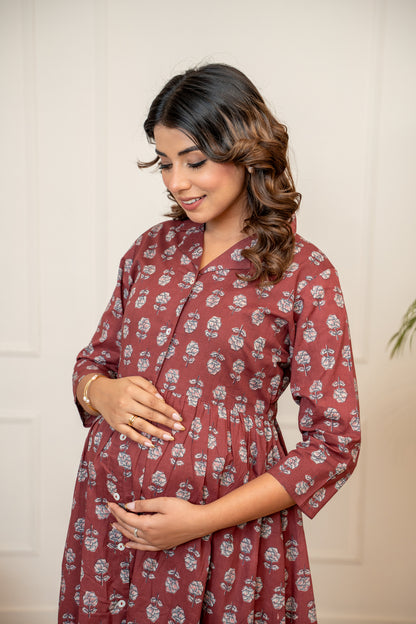 Mulberry Mist Buttoned Cotton Maternity & Nursing Kurta