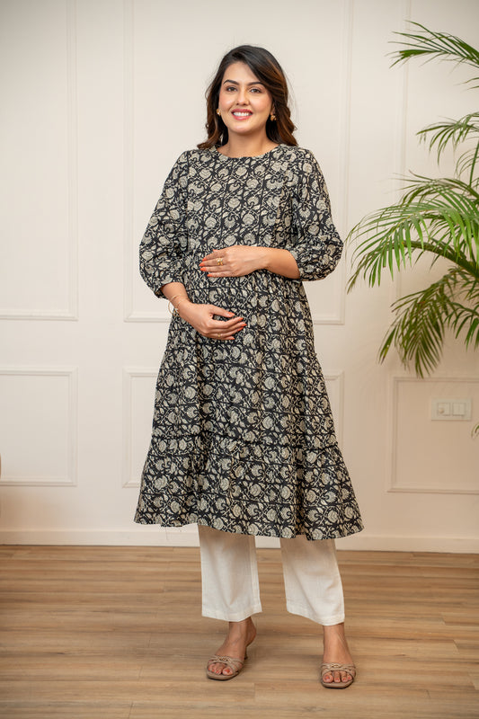 Everyday Bloom Black Maternity & Nursing Kurta