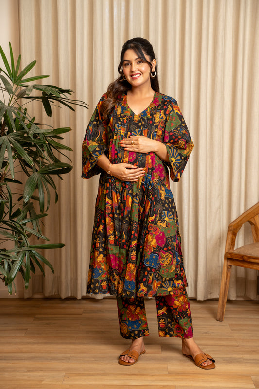 Rangrez Bazaar Pleated Maternity & Nursing Kurta Set