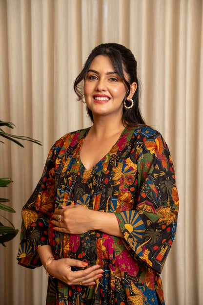 Rangrez Bazaar Pleated Maternity & Nursing Kurta Set