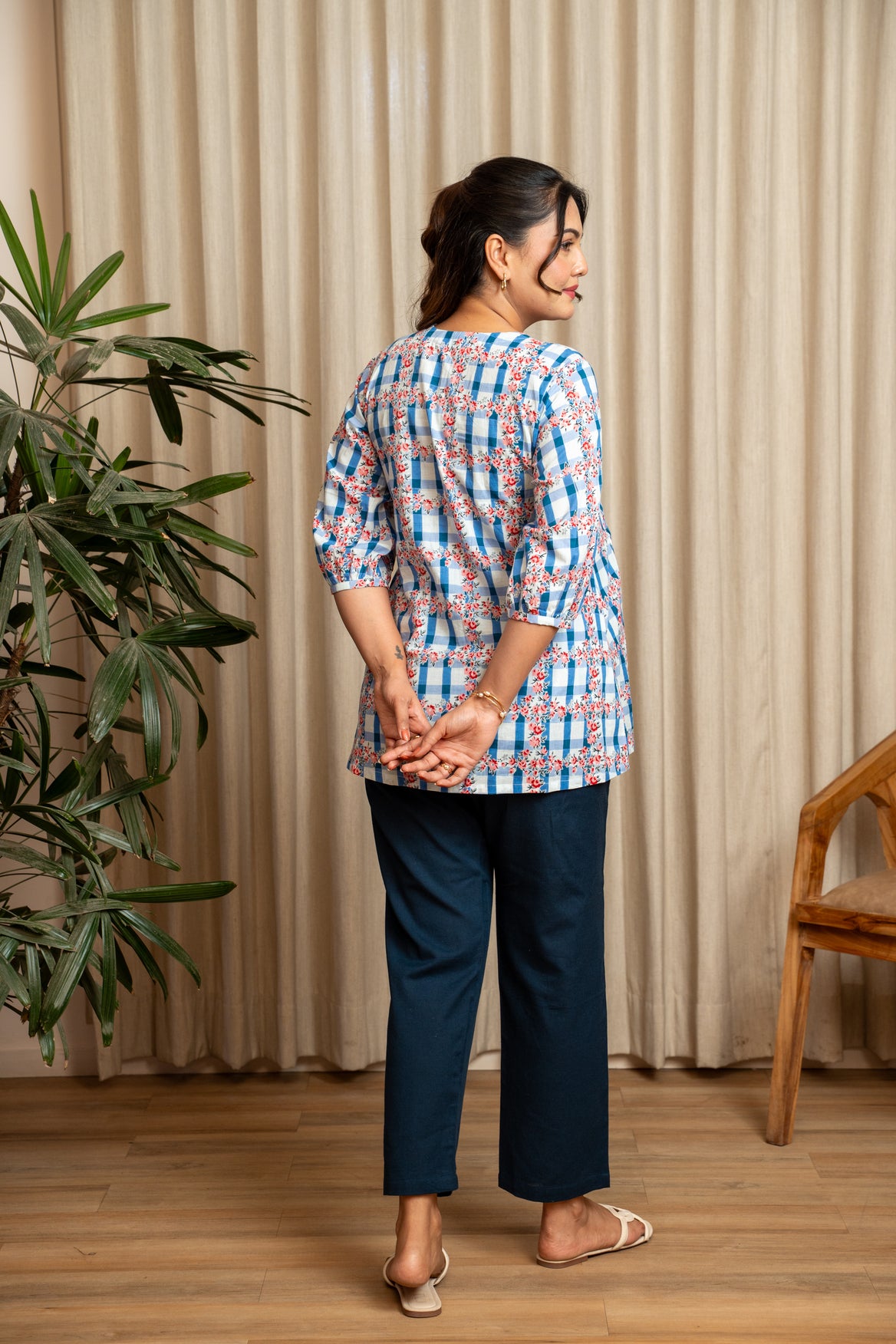 Phoolkari Check Maternity & Nursing Top
