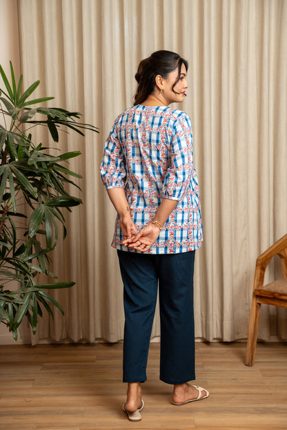 Phoolkari Check Maternity & Nursing Top