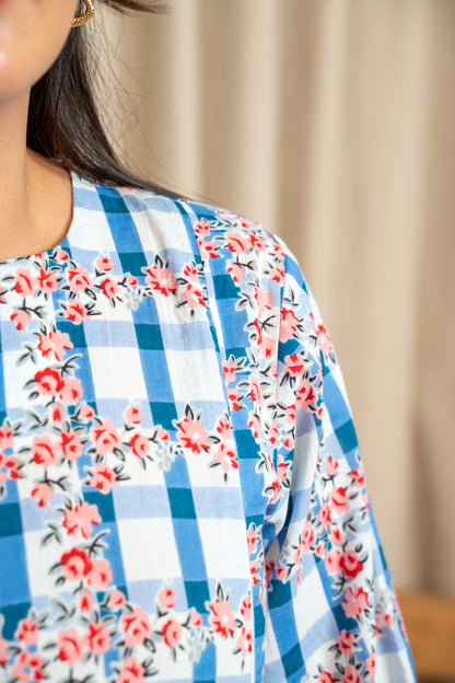 Phoolkari Check Maternity & Nursing Top