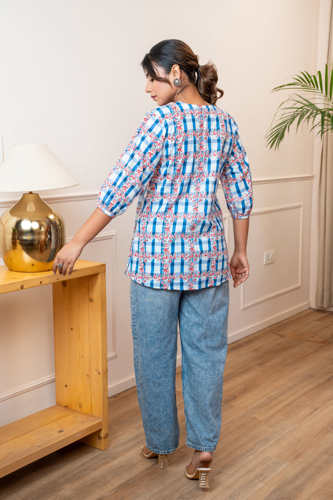 Phoolkari Check Cotton Top