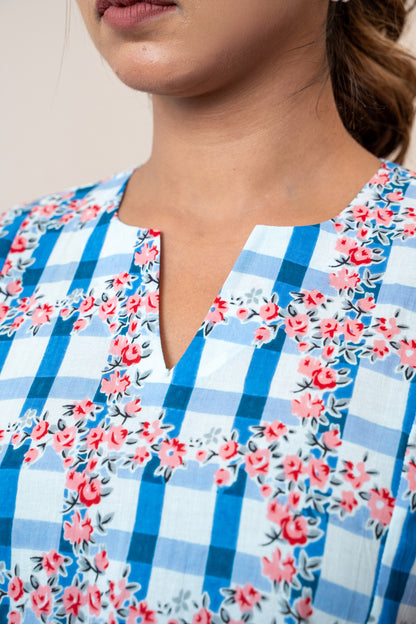 Phoolkari Check Cotton Top