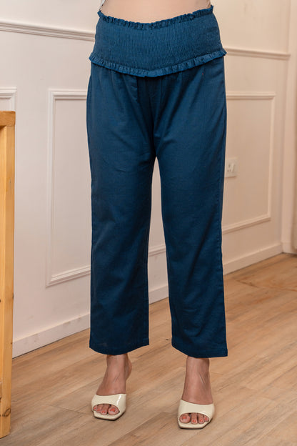 Calm Indigo Cotton High Rise Maternity Pant