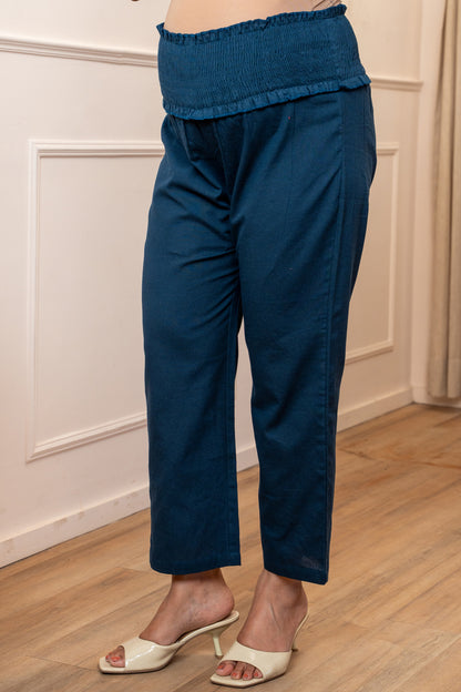 Calm Indigo Cotton High Rise Maternity Pant