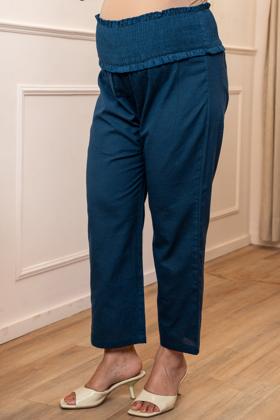 Calm Indigo Cotton High Rise Maternity Pant