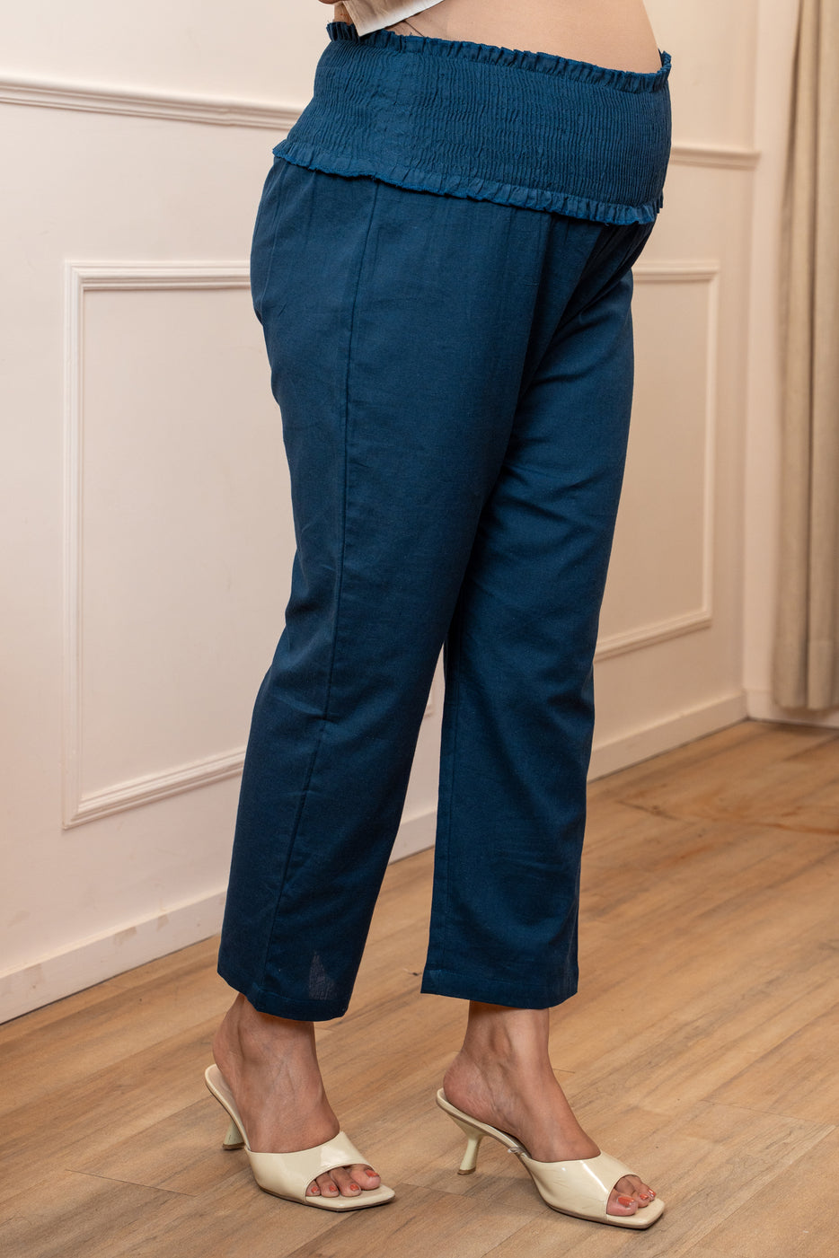 Calm Indigo Cotton High Rise Maternity Pant