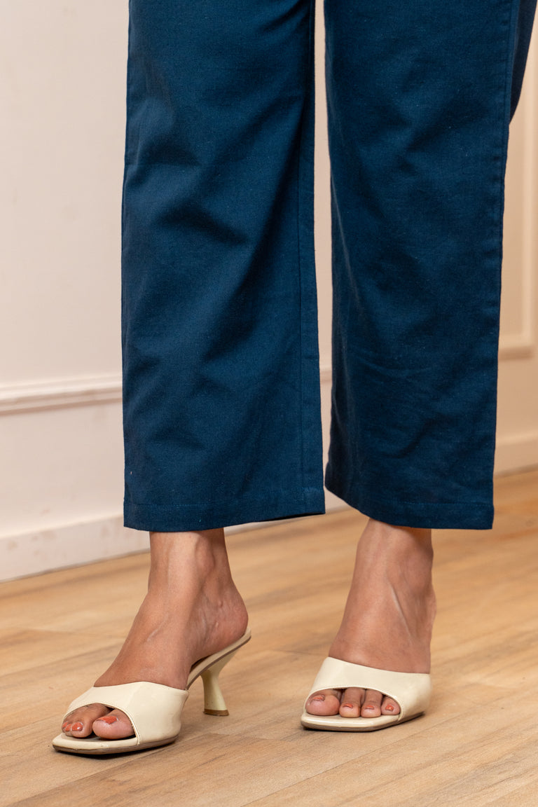 Calm Indigo Cotton High Rise Maternity Pant