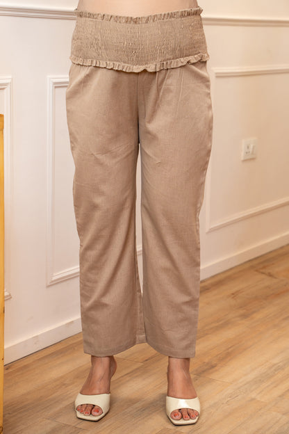 Soft Mocha Cotton High Rise Maternity Pant