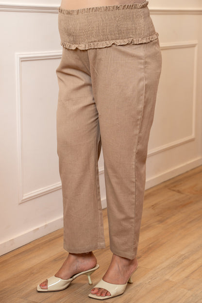 Soft Mocha Cotton High Rise Maternity Pant