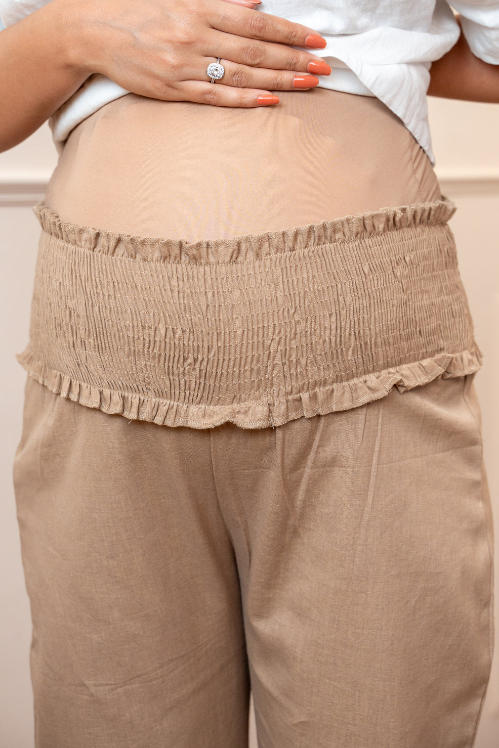 Soft Mocha Cotton High Rise Maternity Pant