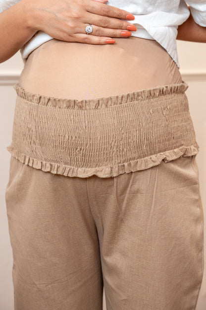 Soft Mocha Cotton High Rise Maternity Pant