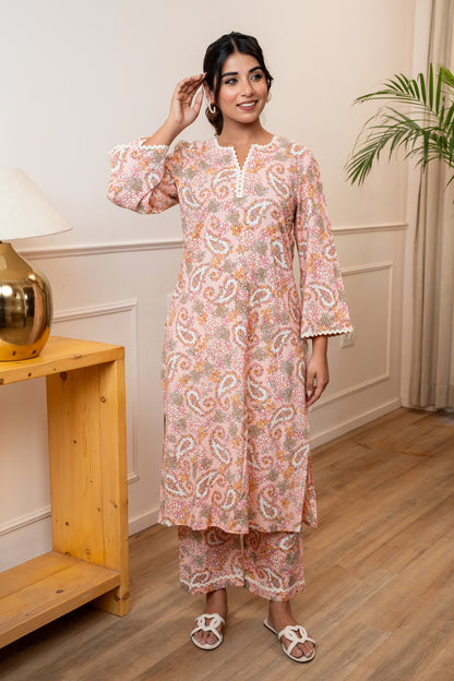 Blush Bloom Lace Cotton Co-ord Set