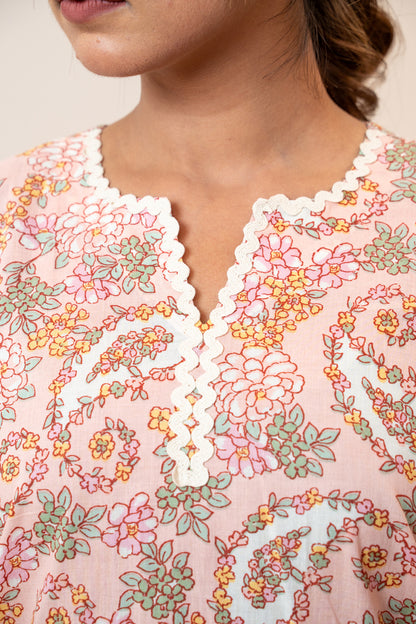 Blush Bloom Lace Cotton Co-ord Set