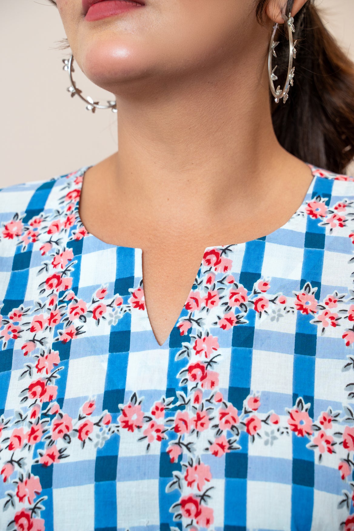Phoolkari Check Maternity & Nursing Top