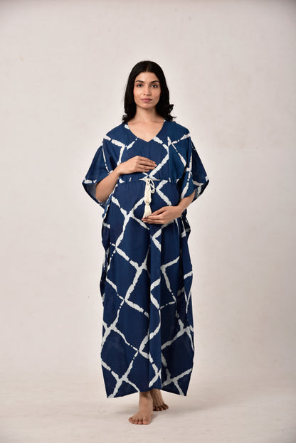 Indigo Crisscross Maternity & Nursing Kaftan