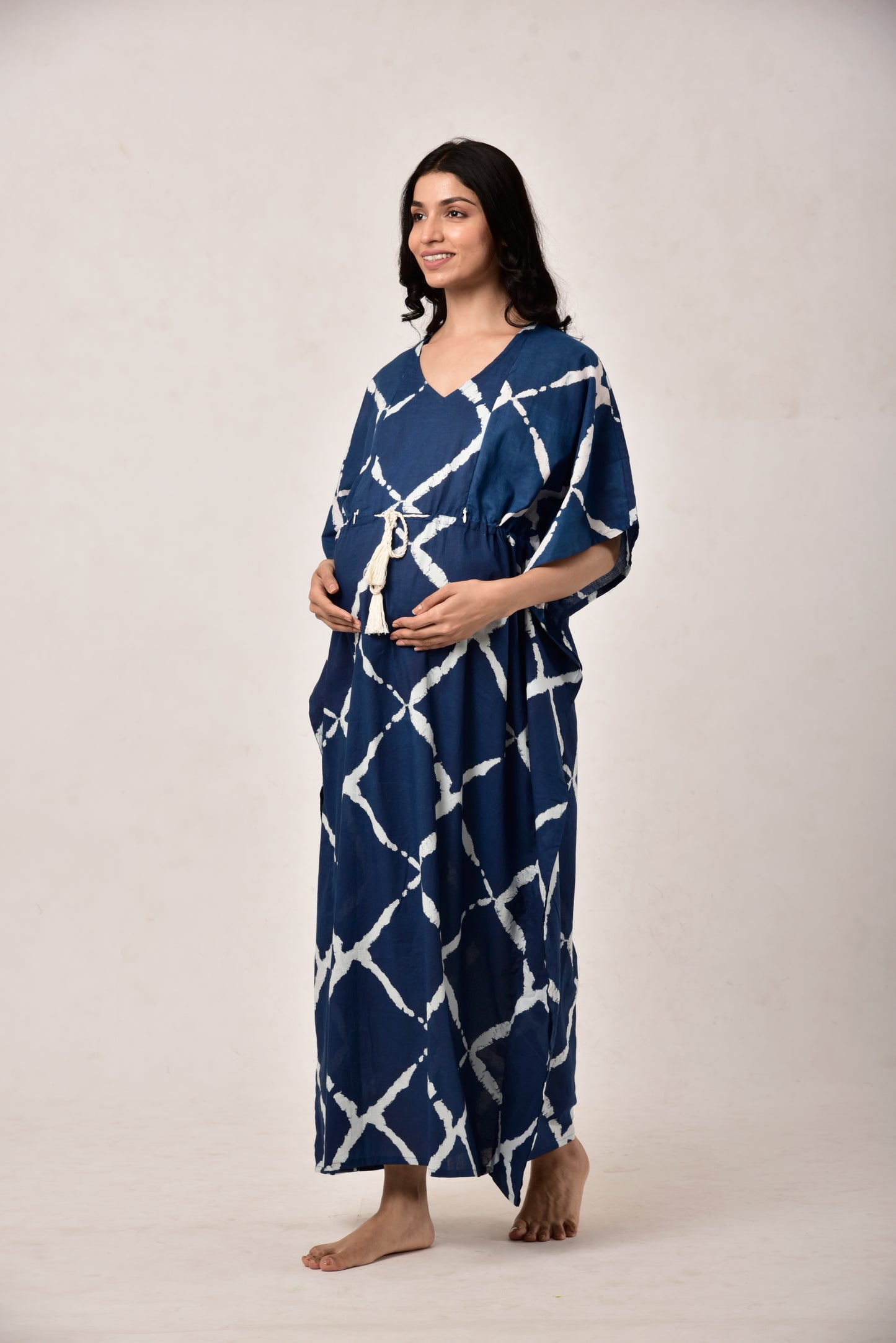 Indigo Crisscross Maternity & Nursing Kaftan