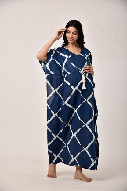 Indigo Crisscross Maternity & Nursing Kaftan