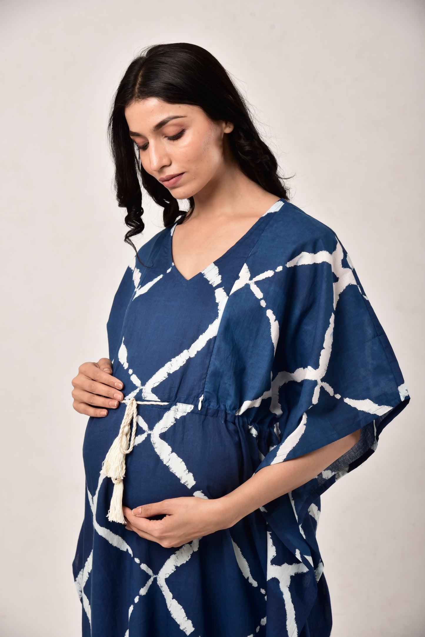 Indigo Crisscross Maternity & Nursing Kaftan