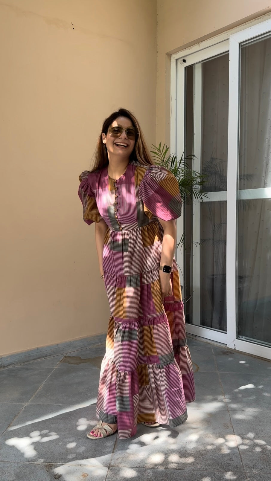 Geometric Grace Cotton Tier Dress