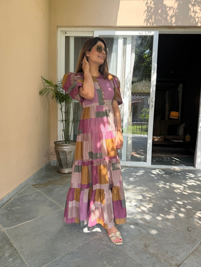 Geometric Grace Cotton Tier Dress
