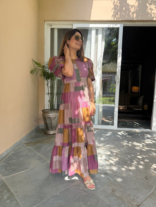 Geometric Grace Cotton Tier Dress